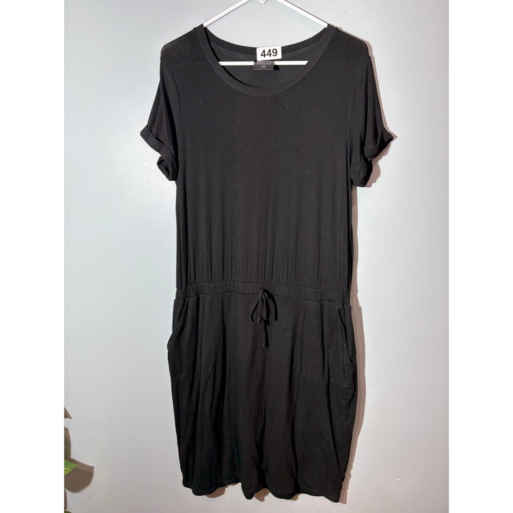 32 Degrees Cool Womens Black Short Sleeve Drawstring Waist Pocket Dress Large